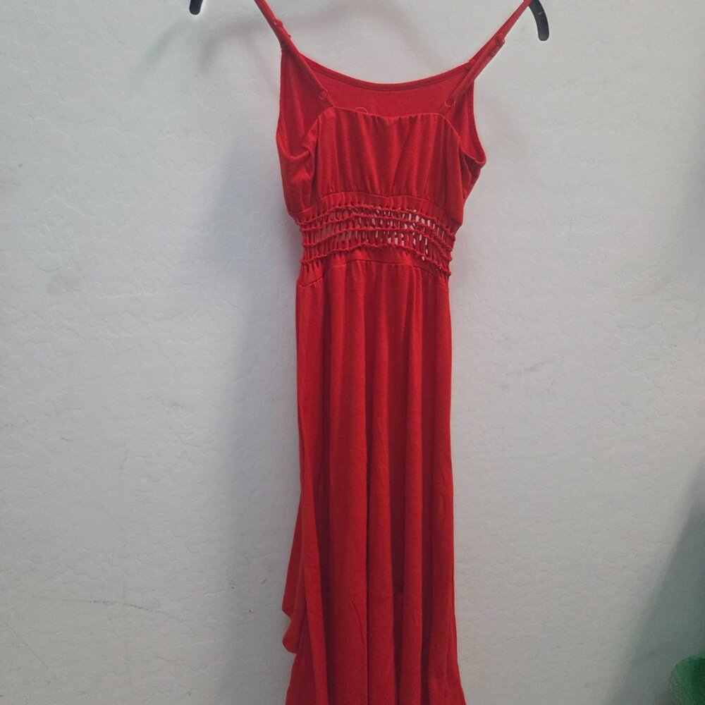 Red Spaghetti strapped dress-Size Small-Beachy High Low Sexy - Picture 2 of 4
